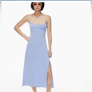 Aritzia Wilfred S royal blue dream weaver midi dress with tie-up back and slit